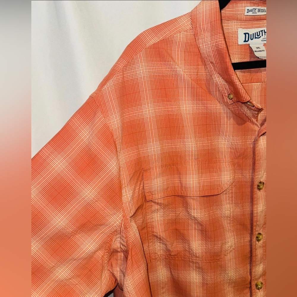 Duluth Trading Shirt Orange Plaid Long Sleeve Button Up UNTUCKED Mens 3XL - Picture 5 of 12